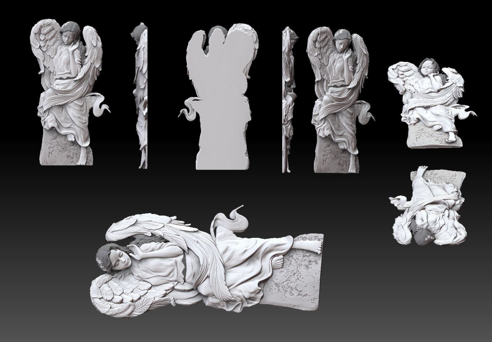 Cute angel girl statue cnc relief  3D print model_4
