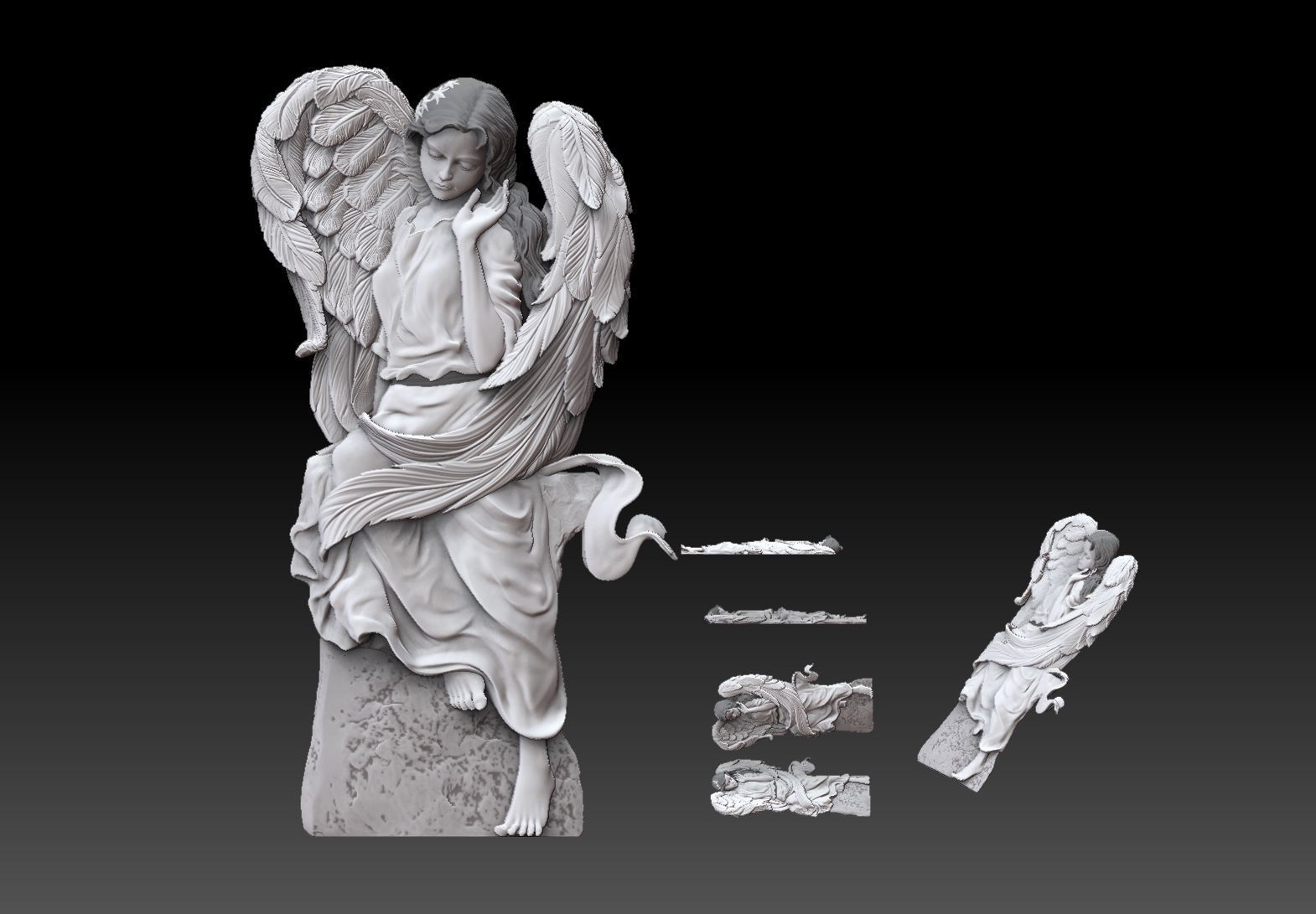 Cute angel girl statue cnc relief  3D print model_7