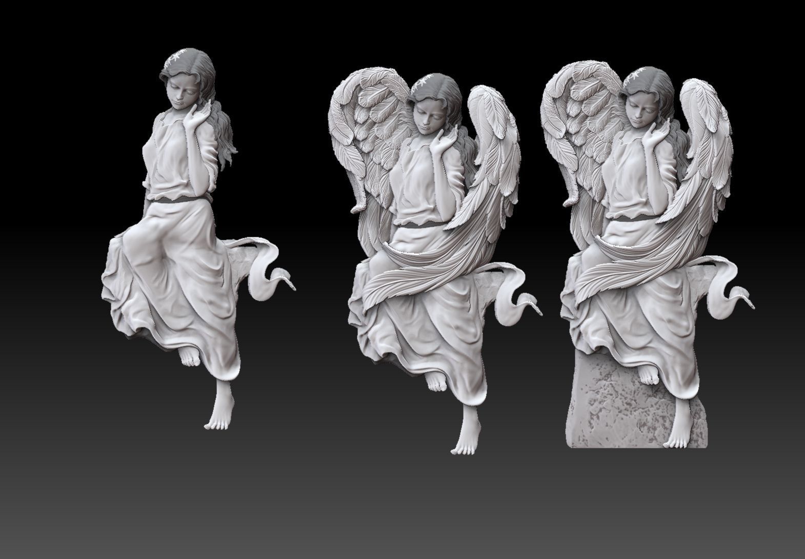 Cute angel girl statue cnc relief  3D print model_2