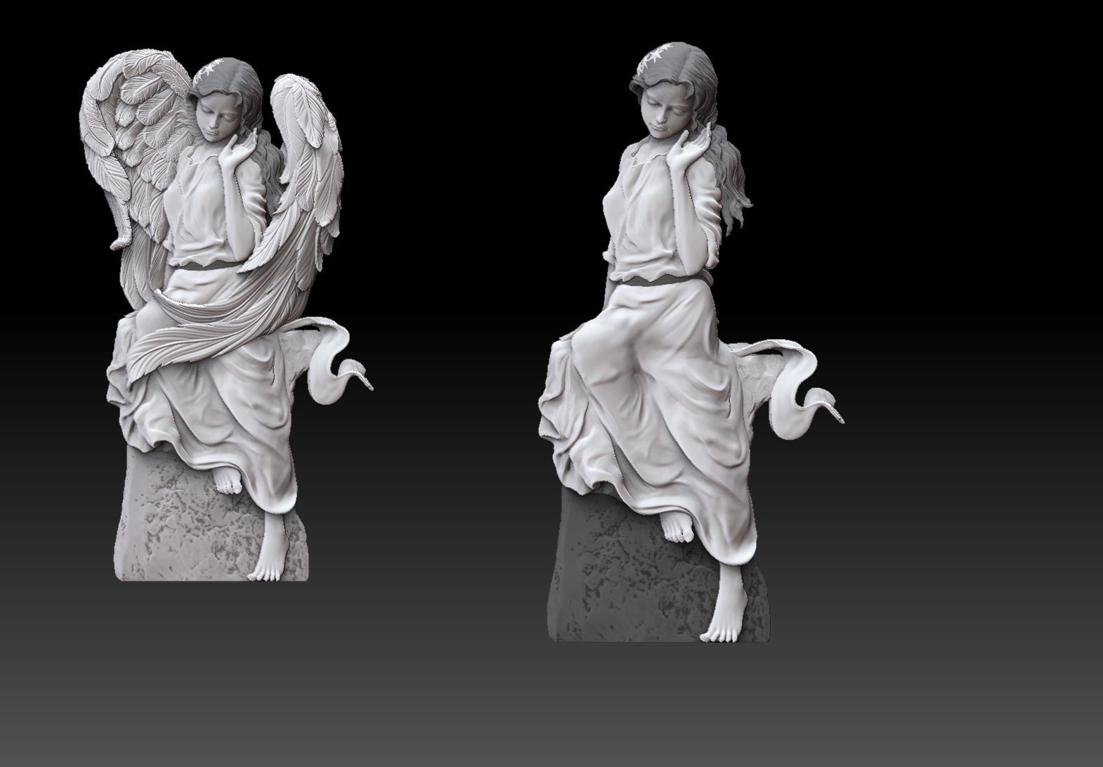 Cute angel girl statue cnc relief  3D print model_6