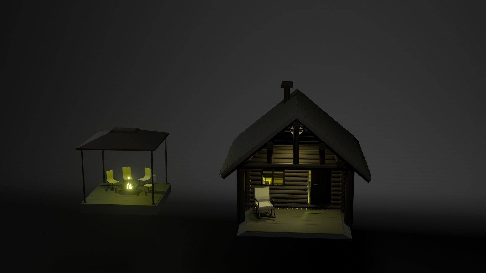 Country wooden house with a gazebo PBR low-poly game ready Low-poly 3D model_1