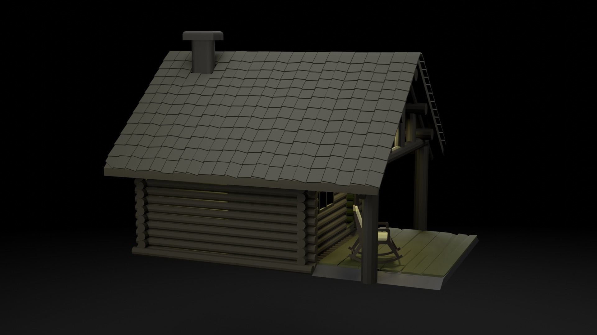 Country wooden house with a gazebo PBR low-poly game ready Low-poly 3D model_4