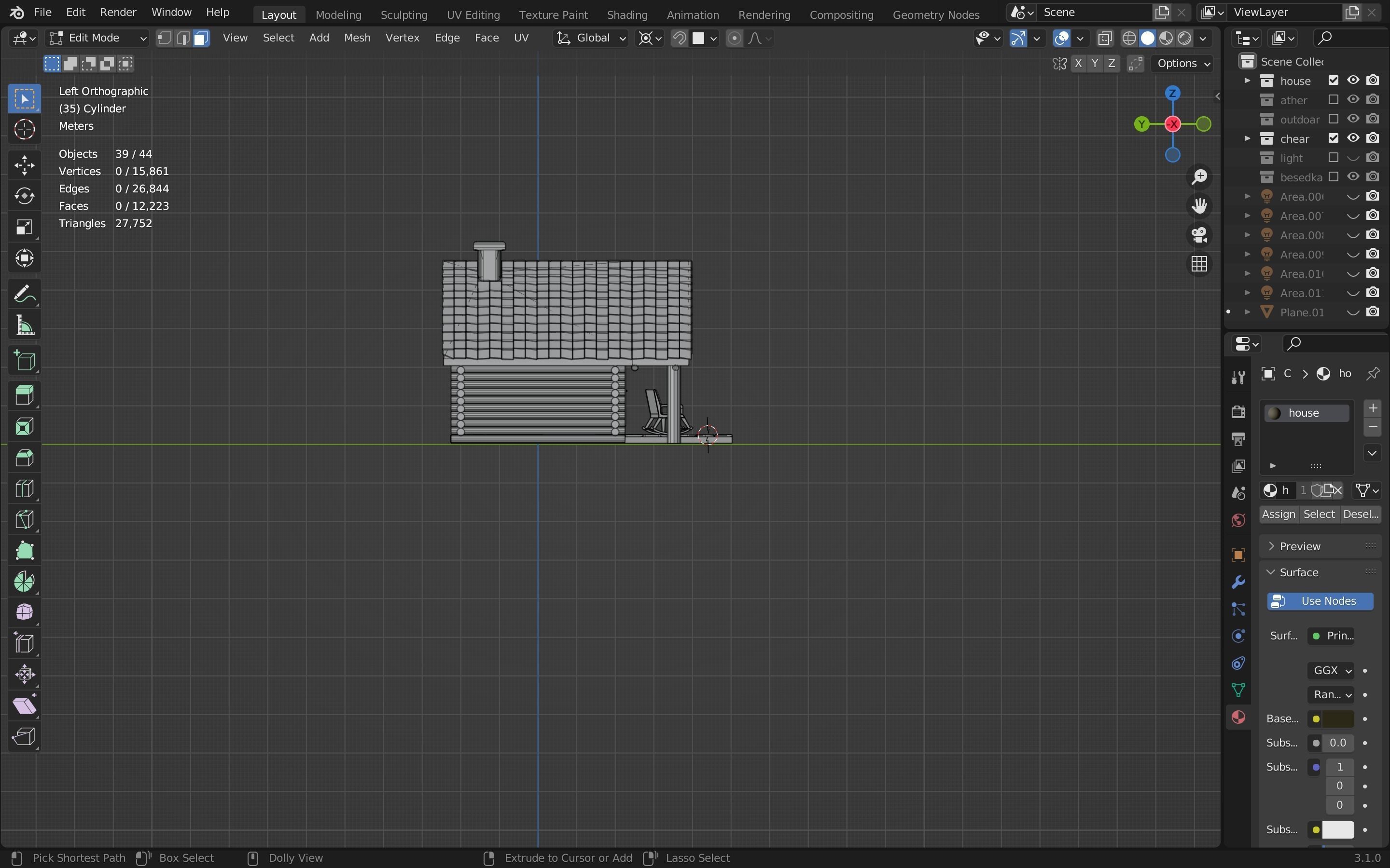 Country wooden house with a gazebo PBR low-poly game ready Low-poly 3D model_6