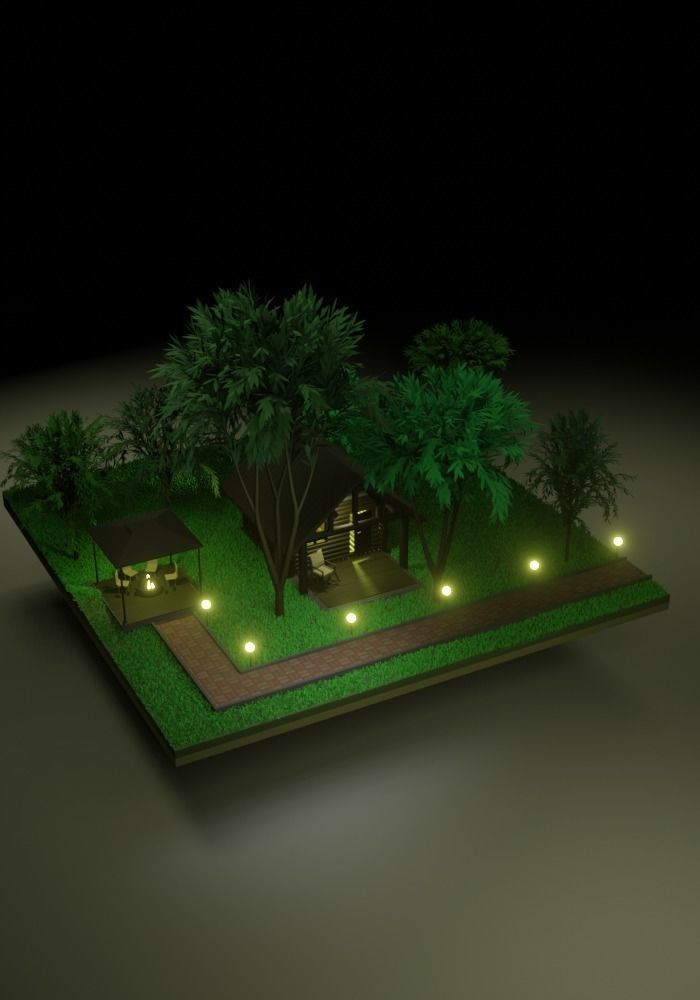 Country wooden house with a gazebo PBR low-poly game ready Low-poly 3D model_11