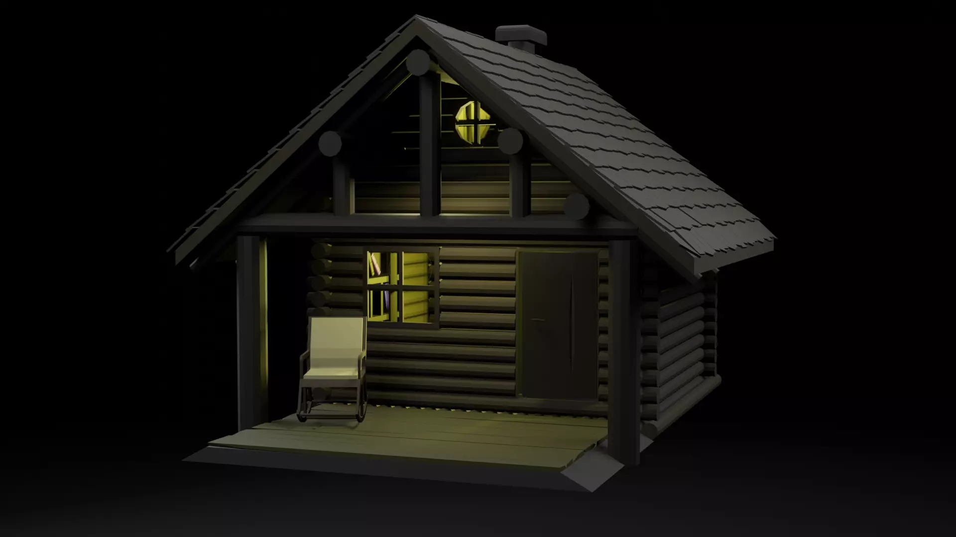 Country wooden house with a gazebo PBR low-poly game ready Low-poly 3D model_0
