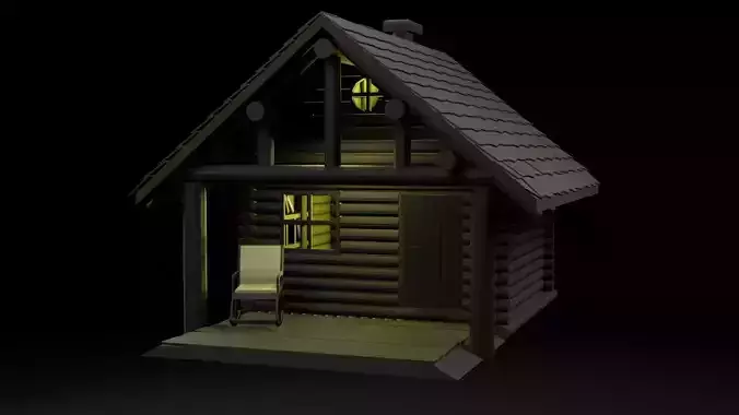 Country wooden house with a gazebo PBR low-poly game ready Low-poly 3D model