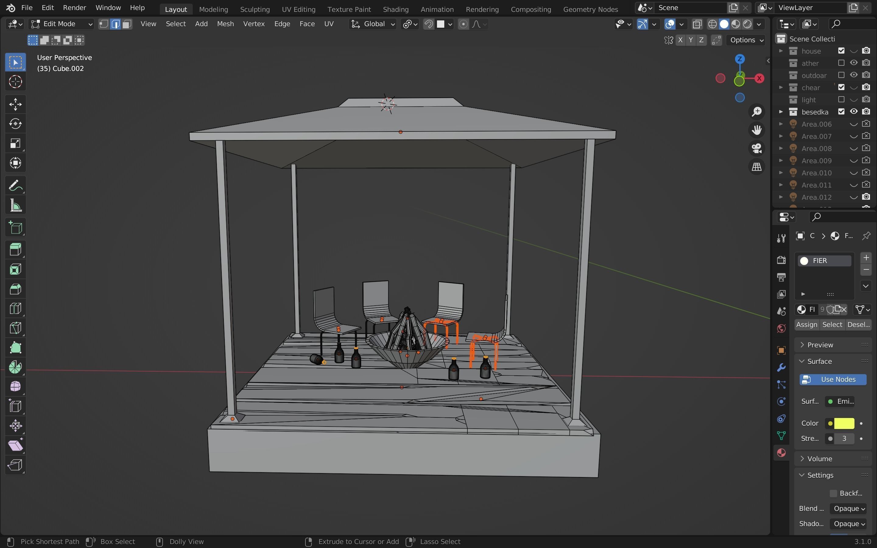 Country wooden house with a gazebo PBR low-poly game ready Low-poly 3D model_10