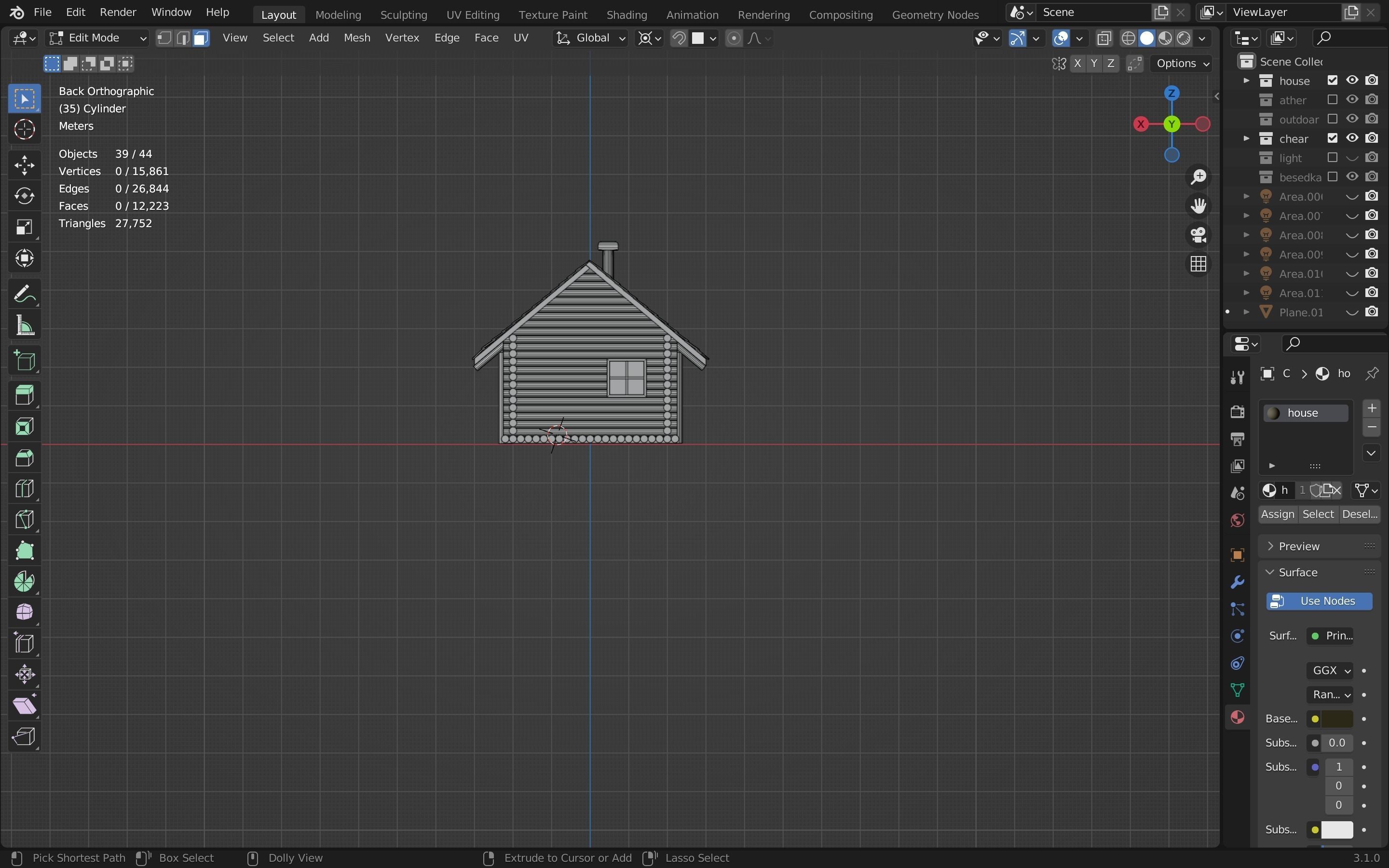 Country wooden house with a gazebo PBR low-poly game ready Low-poly 3D model_7