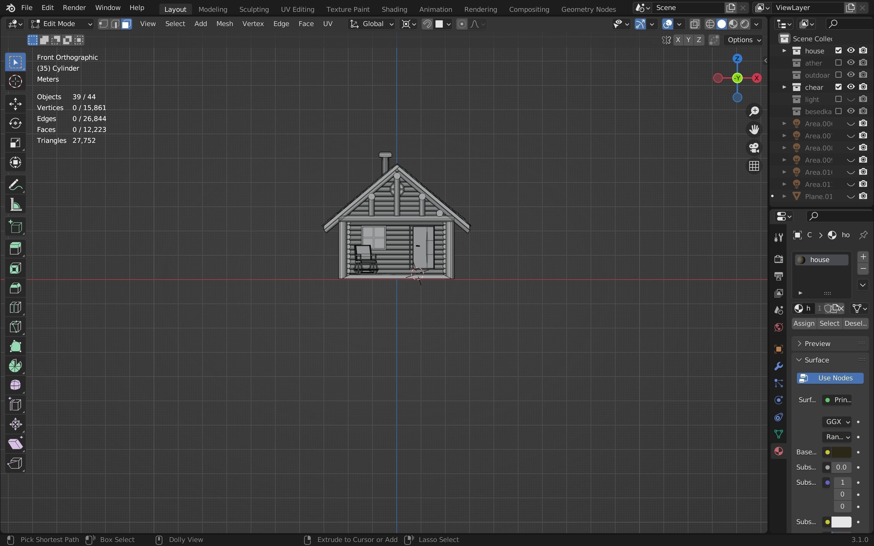 Country wooden house with a gazebo PBR low-poly game ready Low-poly 3D model_5