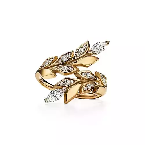 ring model gold leaf with diamonds