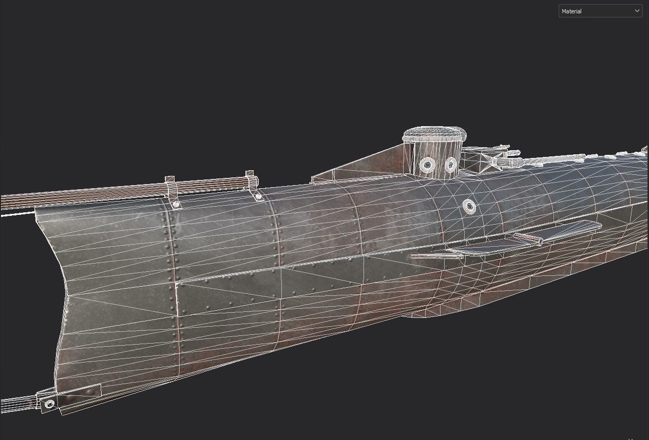 Hunley submarine Low-poly 3D model_6