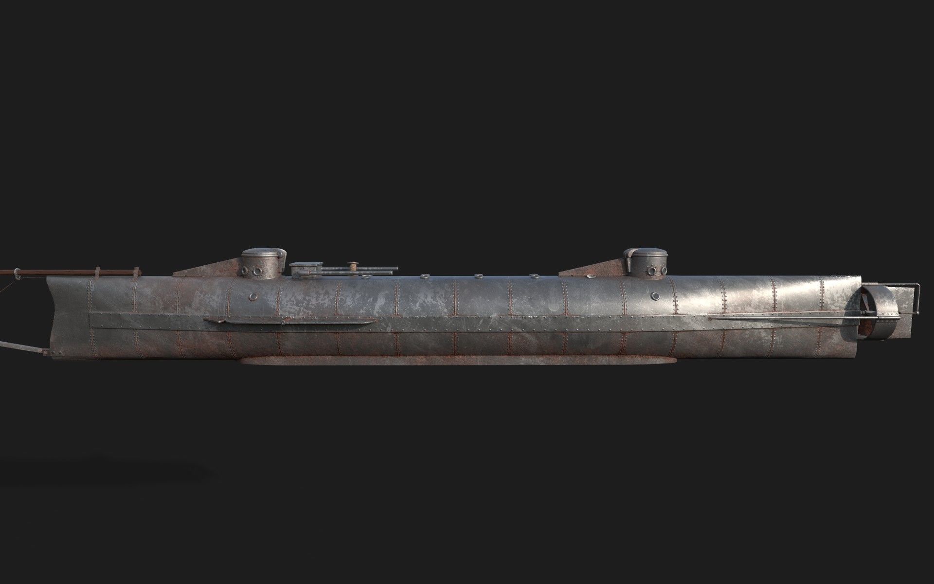 Hunley submarine Low-poly 3D model_1