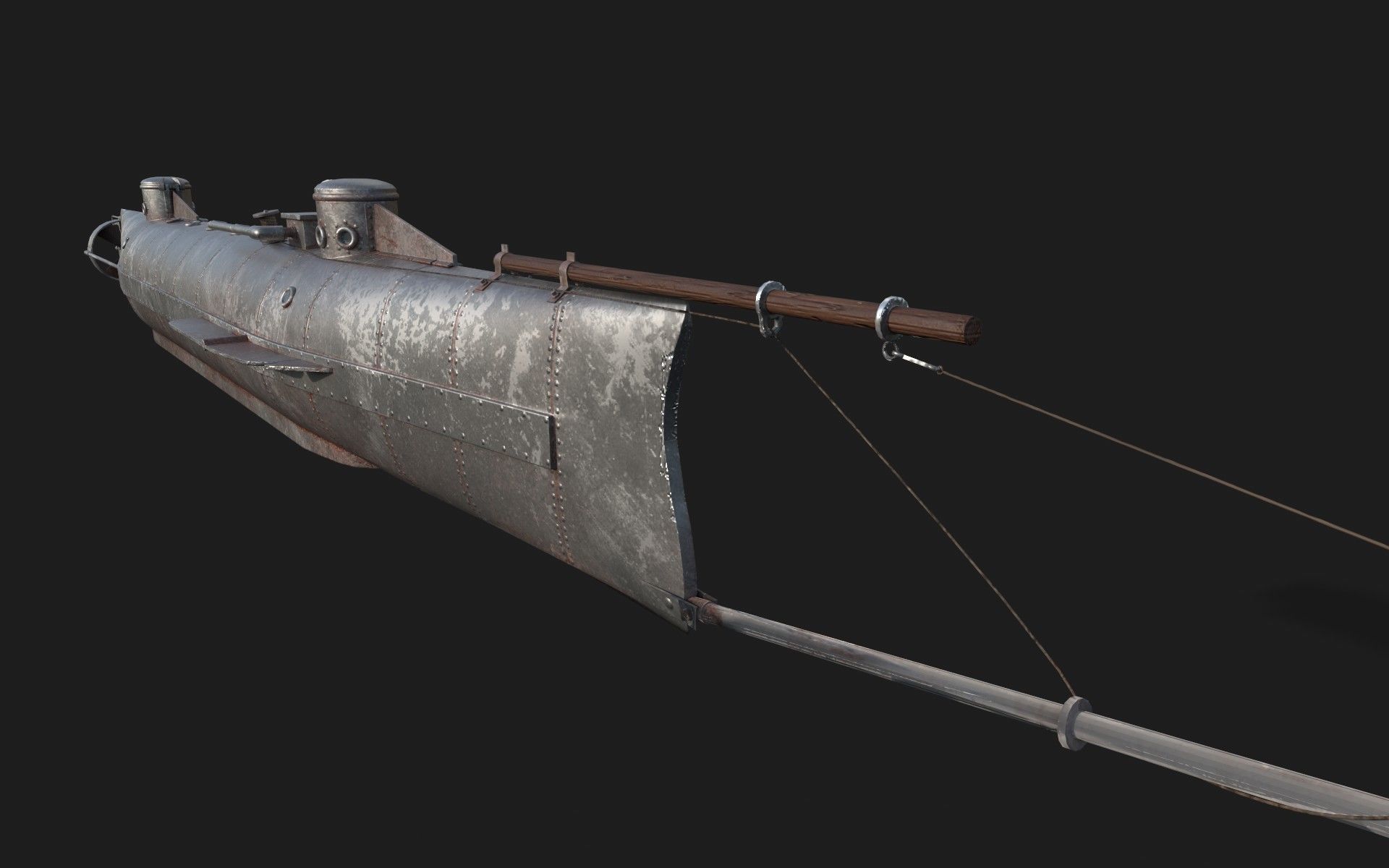 Hunley submarine Low-poly 3D model_3