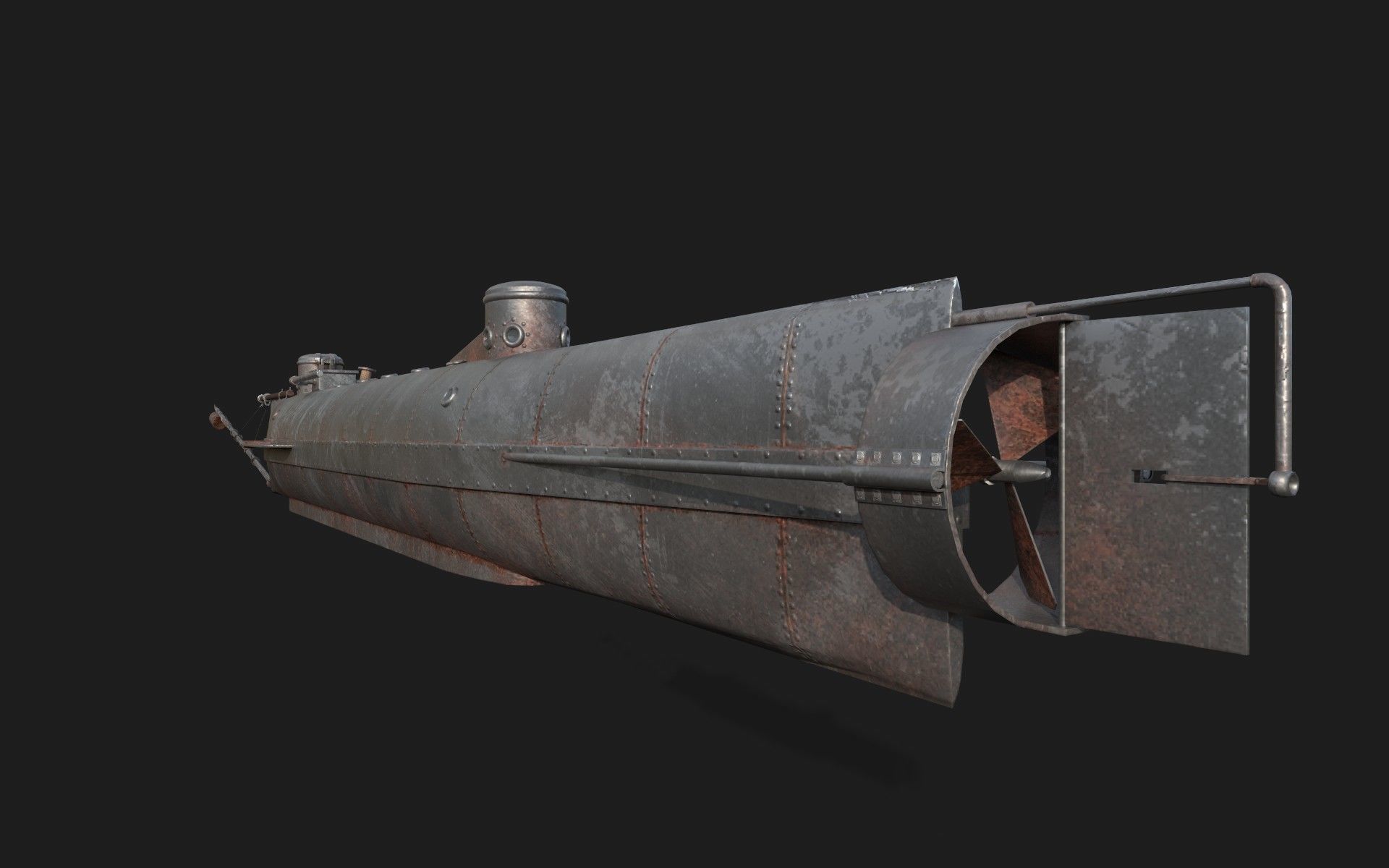 Hunley submarine Low-poly 3D model_2