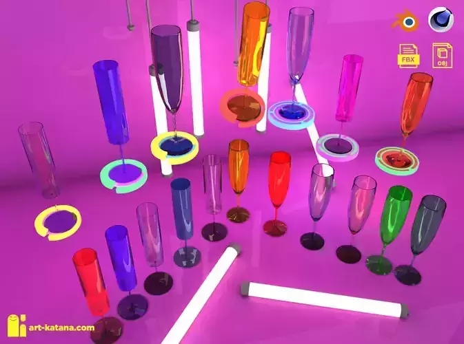 Champagne flute Glass set party drinks Realistic glassware