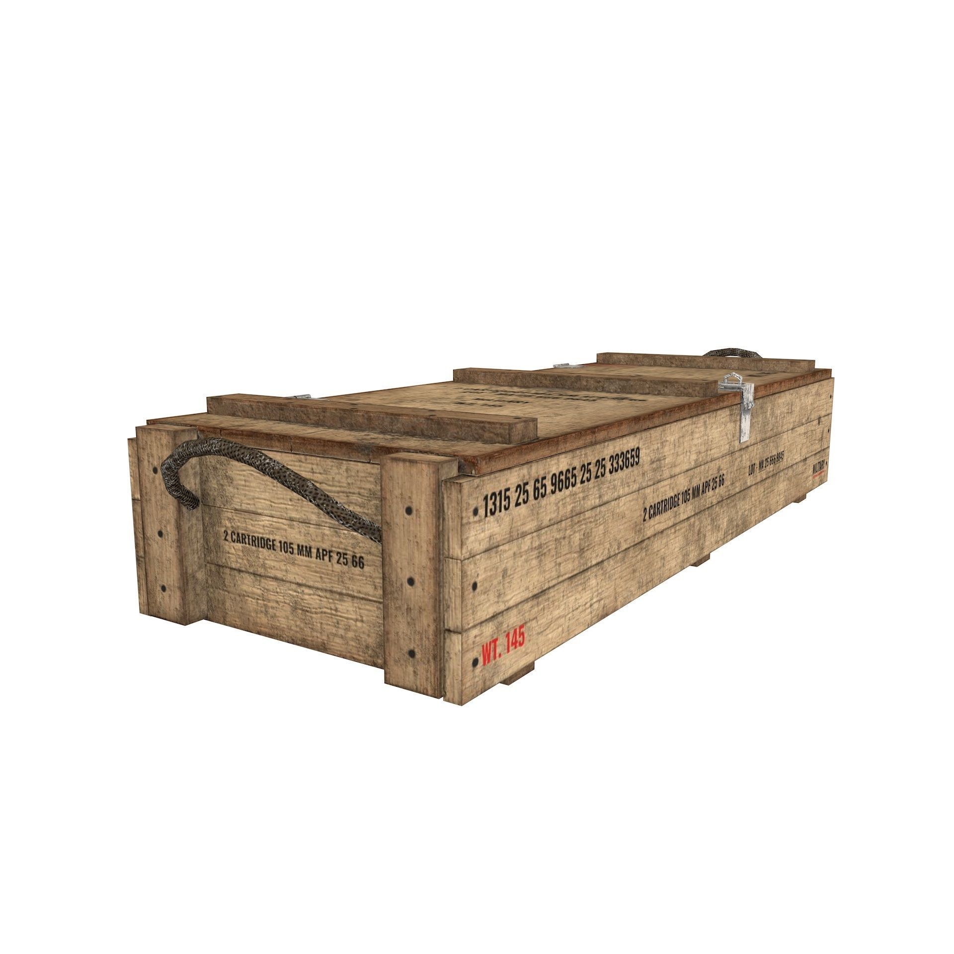 Rifle Wooden Crate Military Ammo Box Low Poly Low-poly 3D model_10