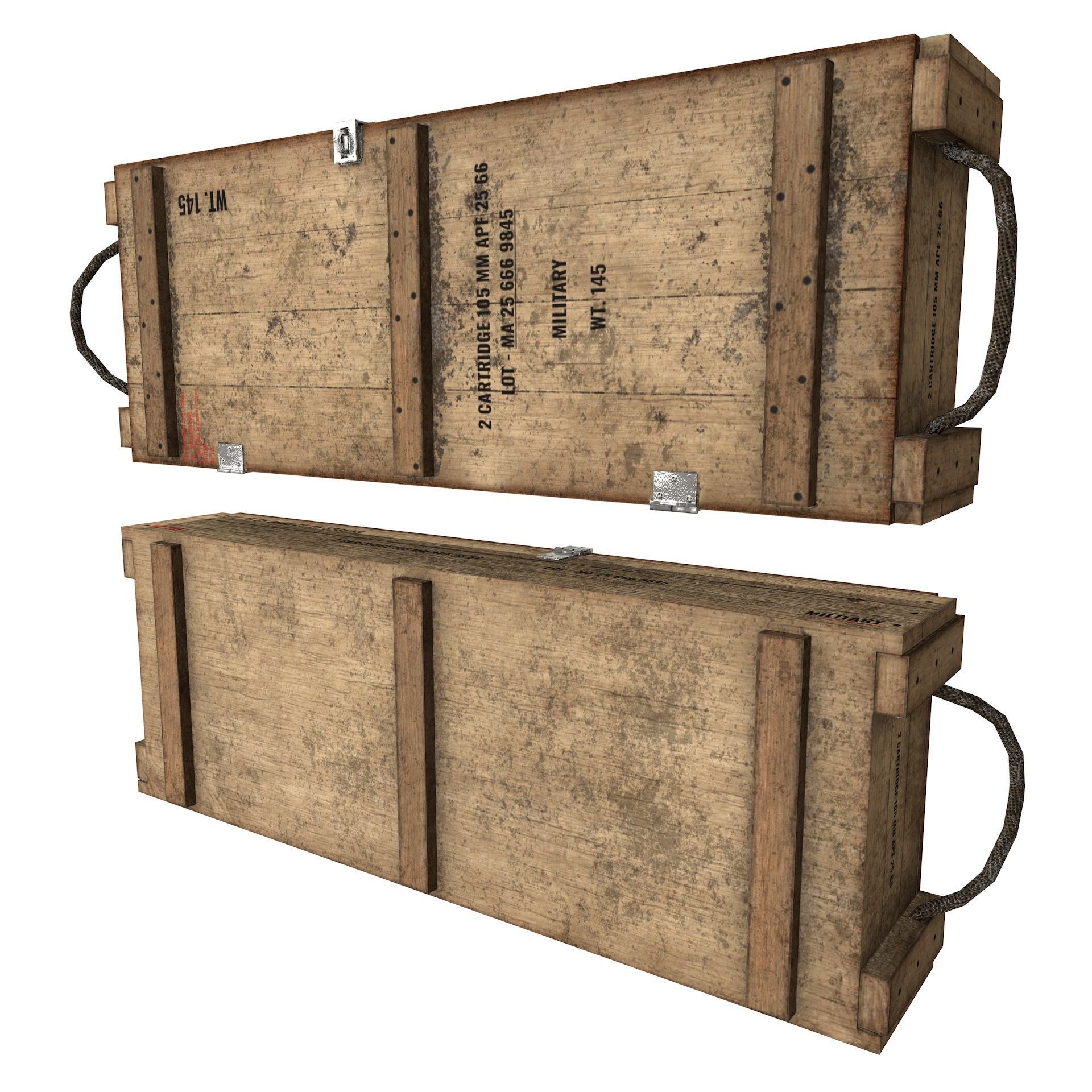 Rifle Wooden Crate Military Ammo Box Low Poly Low-poly 3D model_3