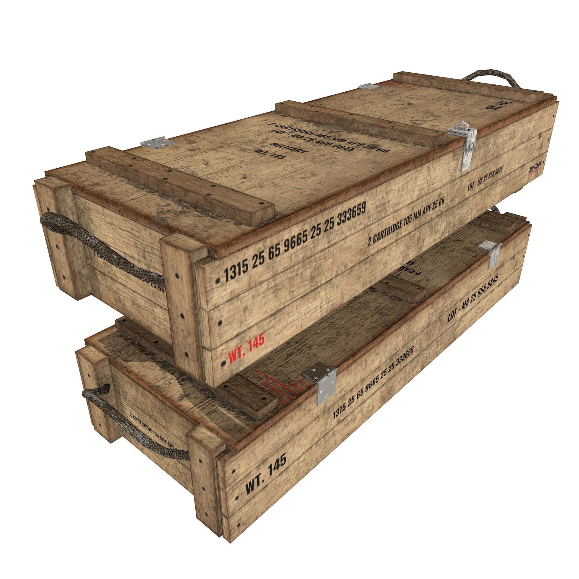 Rifle Wooden Crate Military Ammo Box Low Poly Low-poly 3D model_4