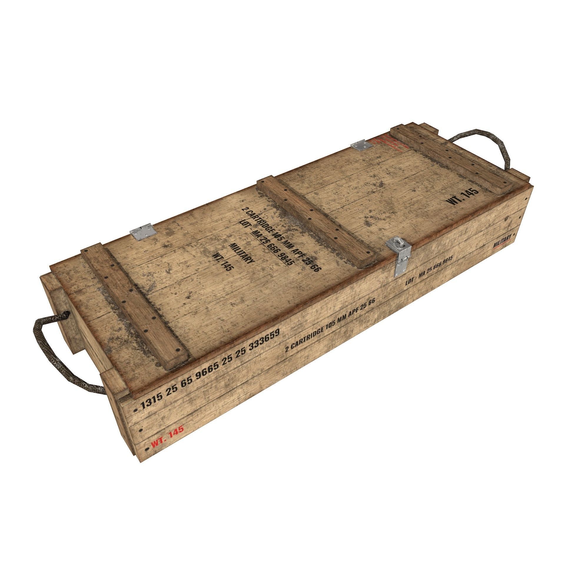 Rifle Wooden Crate Military Ammo Box Low Poly Low-poly 3D model_9