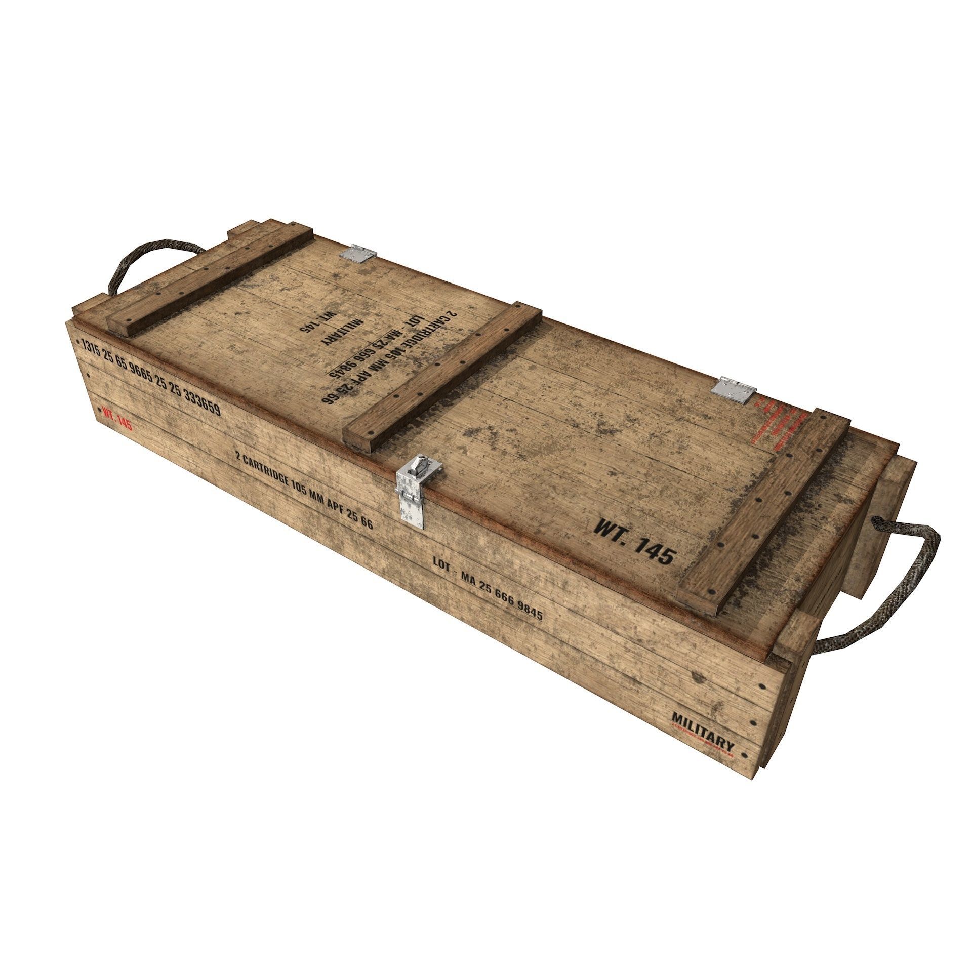 Rifle Wooden Crate Military Ammo Box Low Poly Low-poly 3D model_7