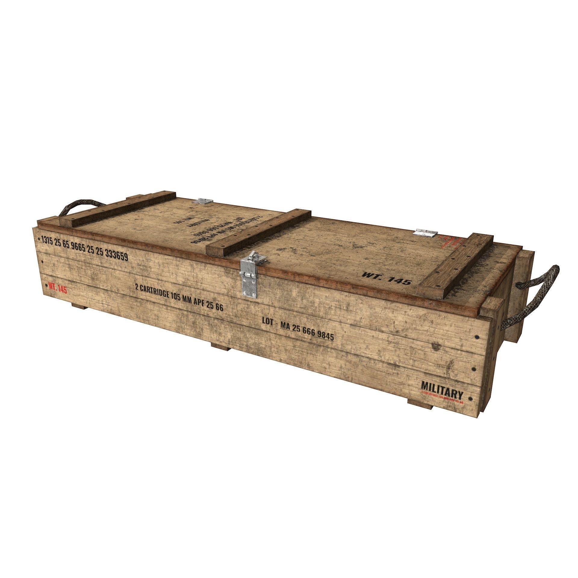 Rifle Wooden Crate Military Ammo Box Low Poly Low-poly 3D model_6