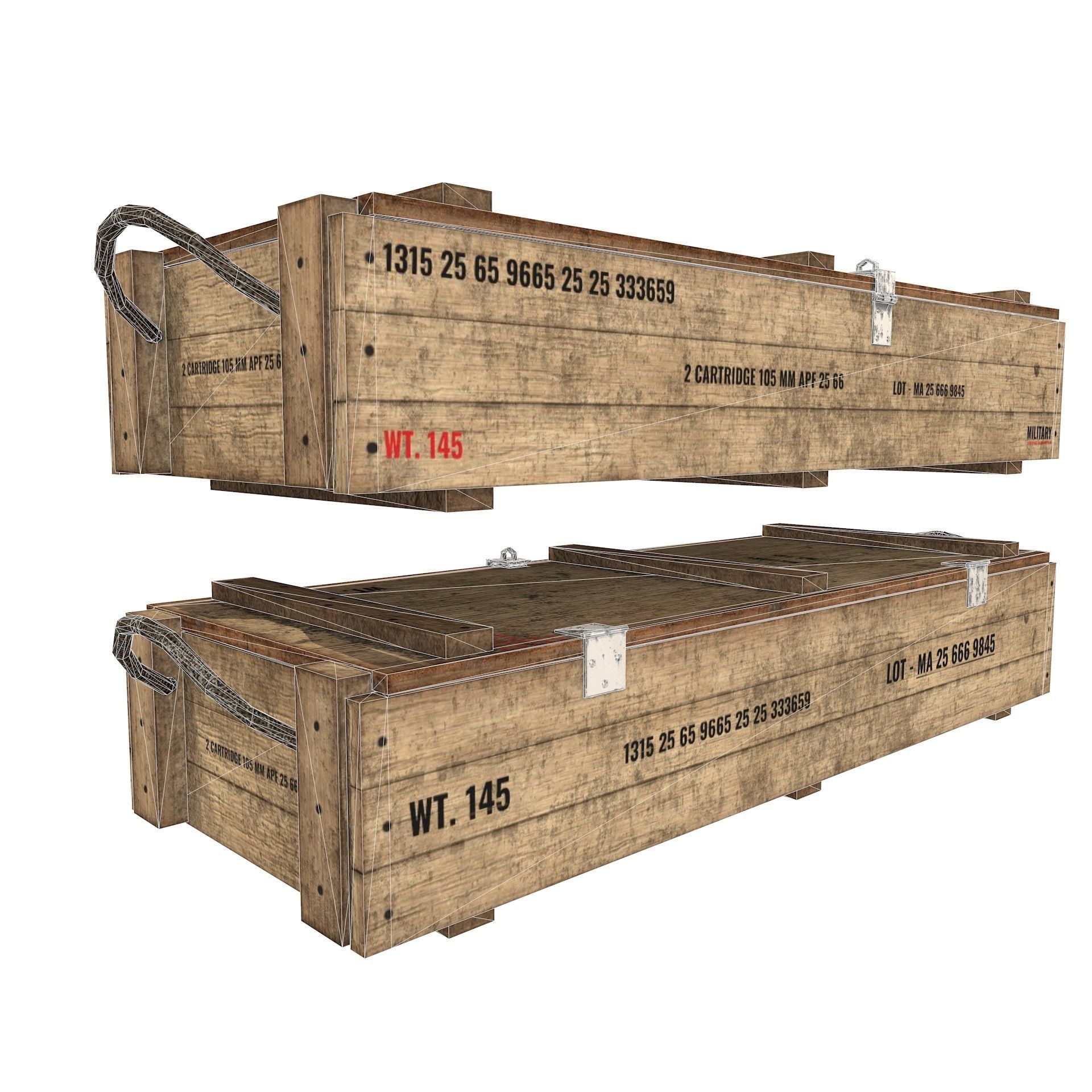 Rifle Wooden Crate Military Ammo Box Low Poly Low-poly 3D model_12