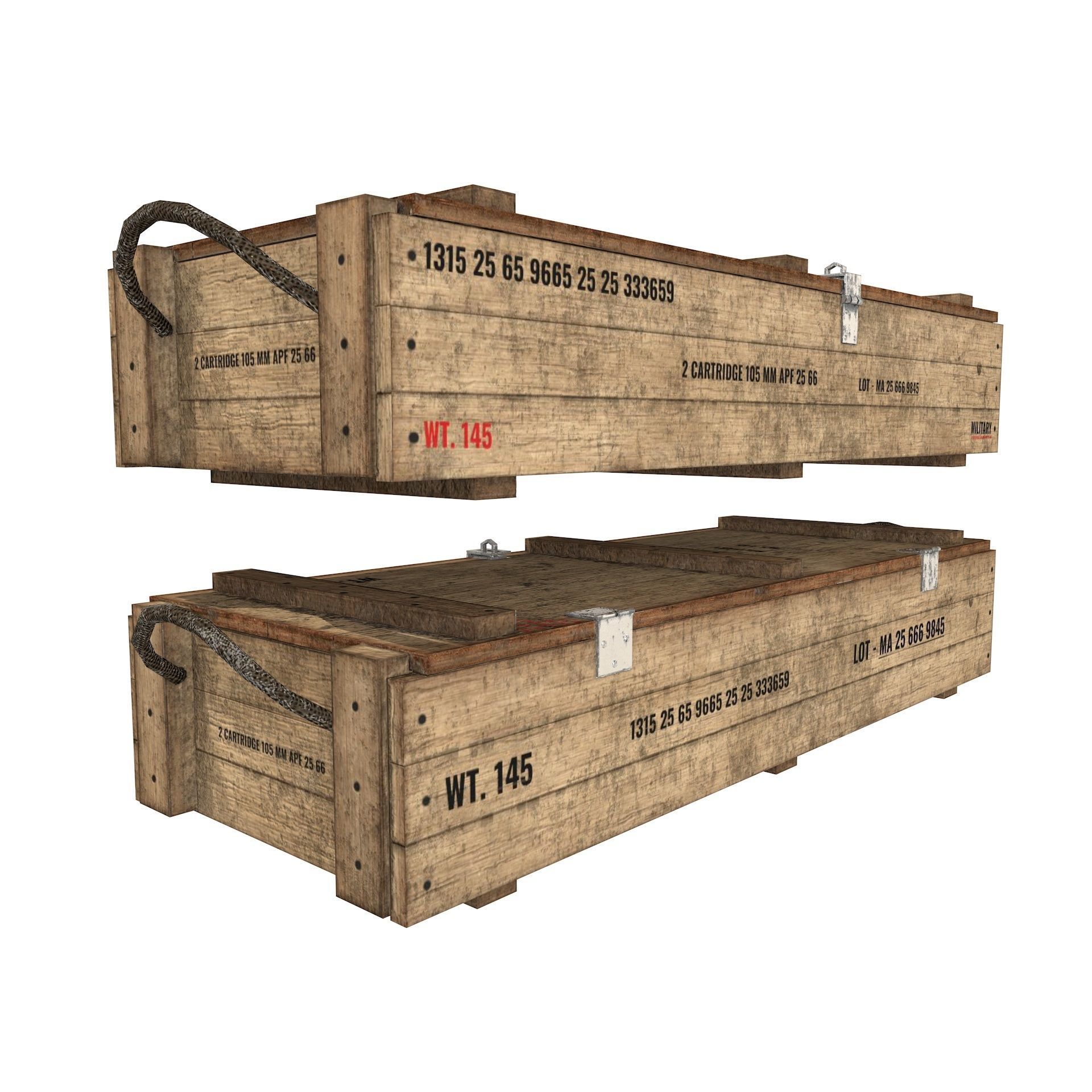 Rifle Wooden Crate Military Ammo Box Low Poly Low-poly 3D model_1