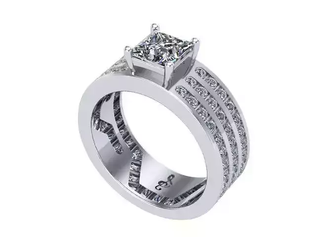 Princess Cut Three Row Diamond Ring 