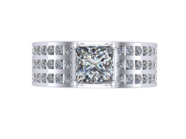 Princess Cut Three Row Diamond Ring  3D print model_1