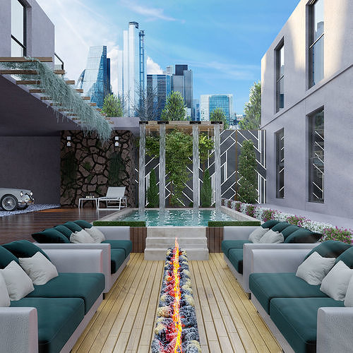Modern Backyard Landscape Design Realistic Render - 2022 3D model