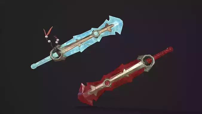Lowpoly Stylized Fantasy swords game ready PBR asset