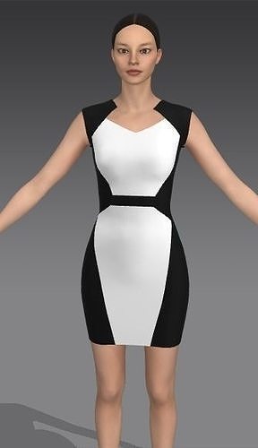 DRESS COLOR BLOCK BLACK AND WHITE HOURGLASS LOOK 3D model