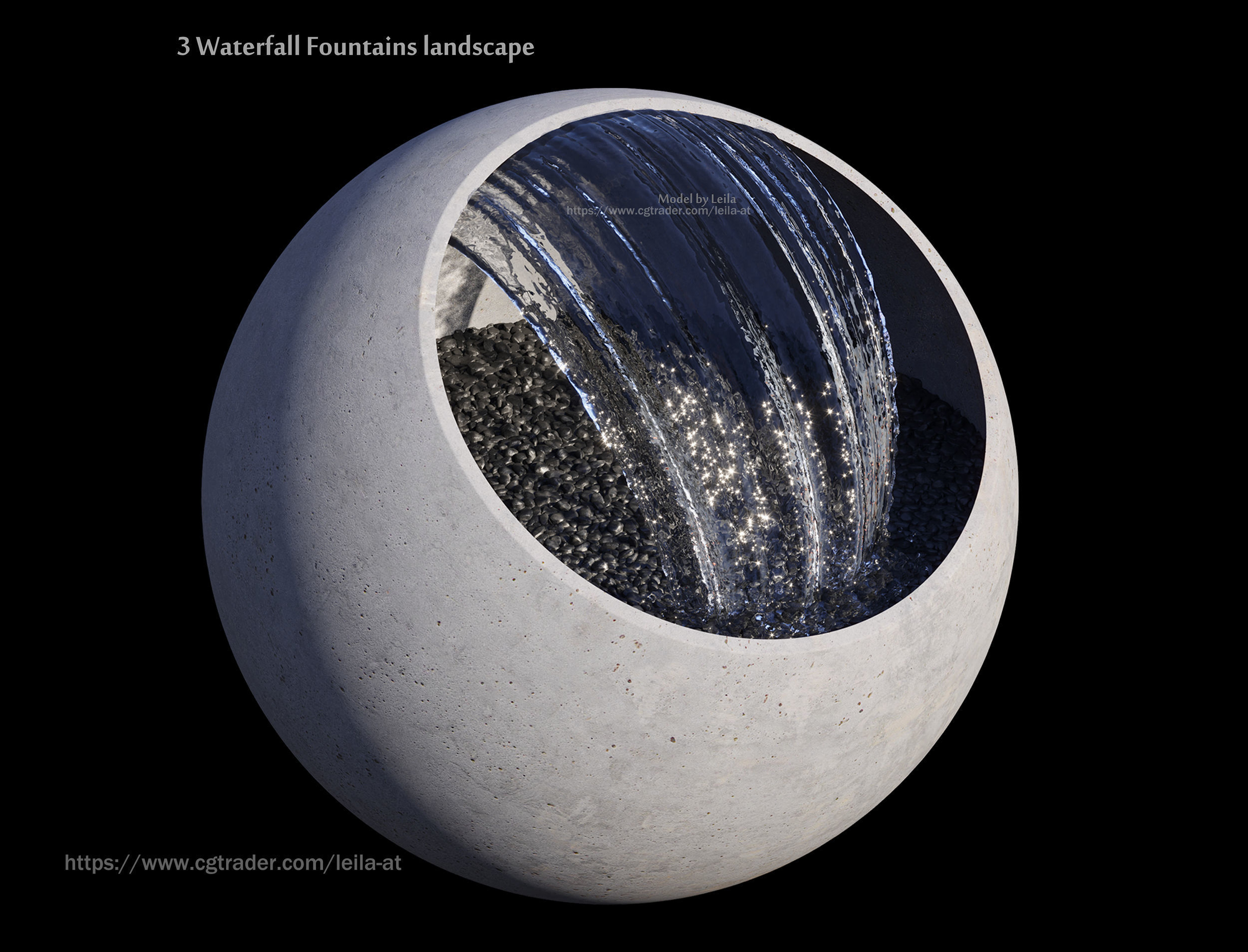 3  Waterfall fountains landscape 3D model_3