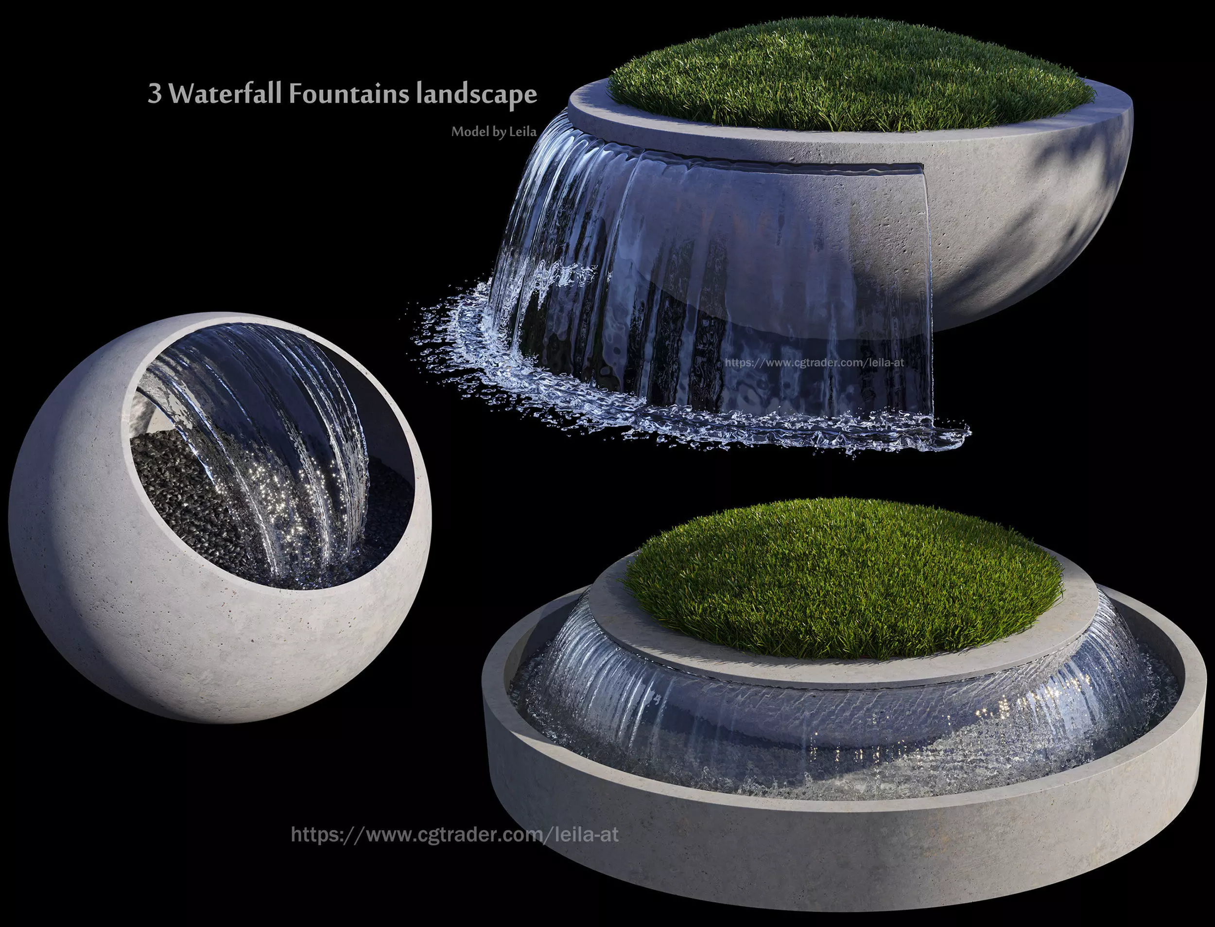 3  Waterfall fountains landscape 3D model_0
