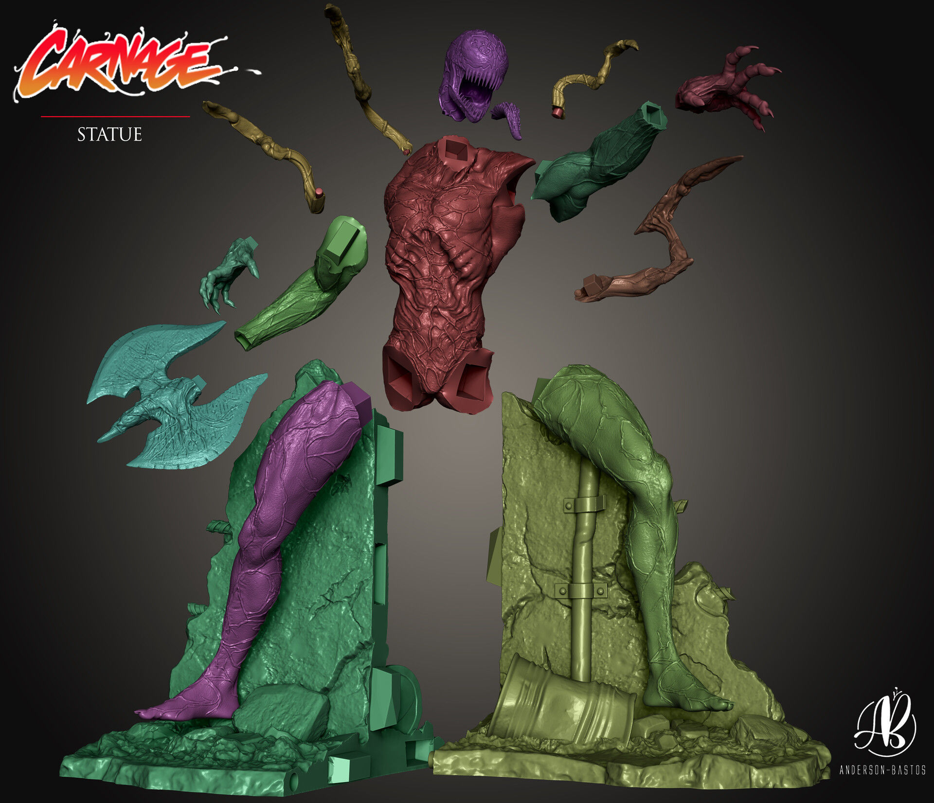 CARNAGE venom statue 3D print model_9