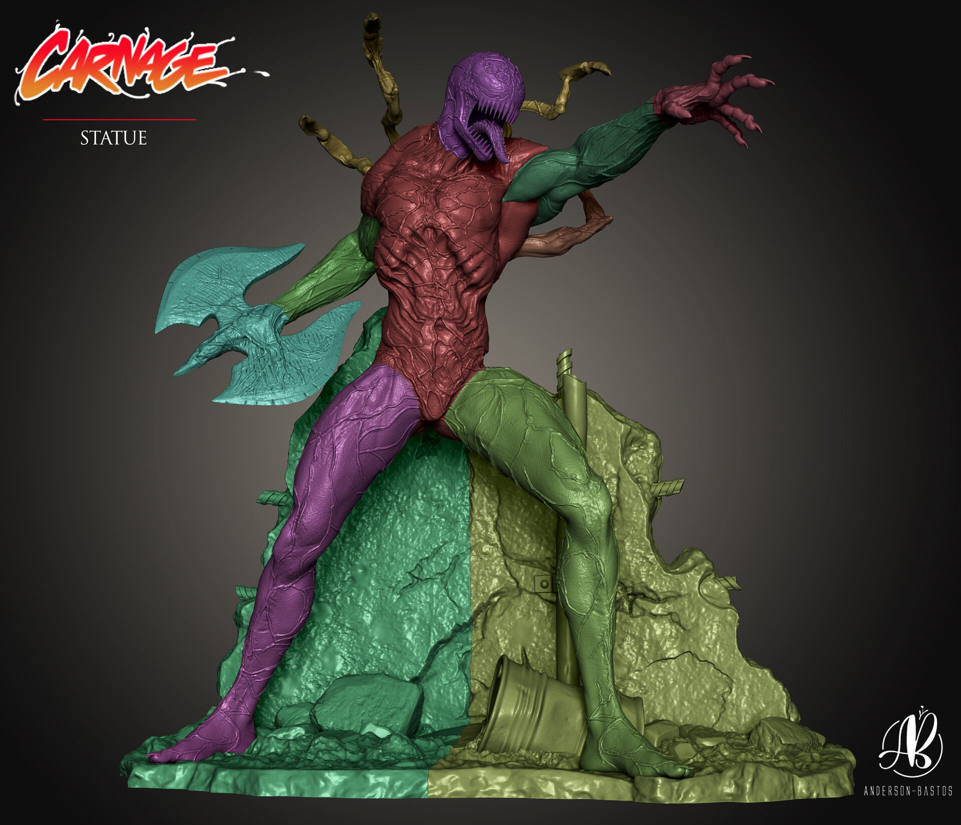 CARNAGE venom statue 3D print model_8
