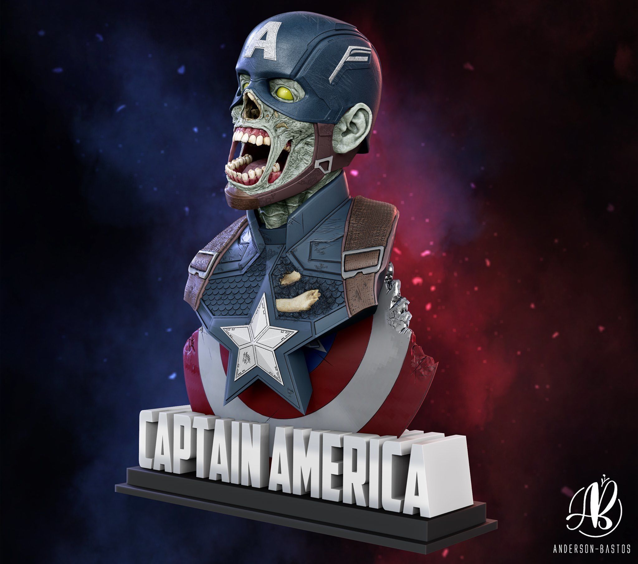Captain America Zombie 3D print model_2