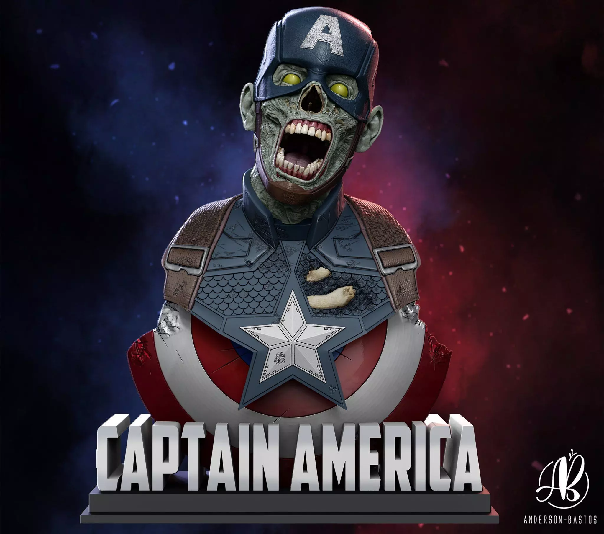 Captain America Zombie 3D print model_0