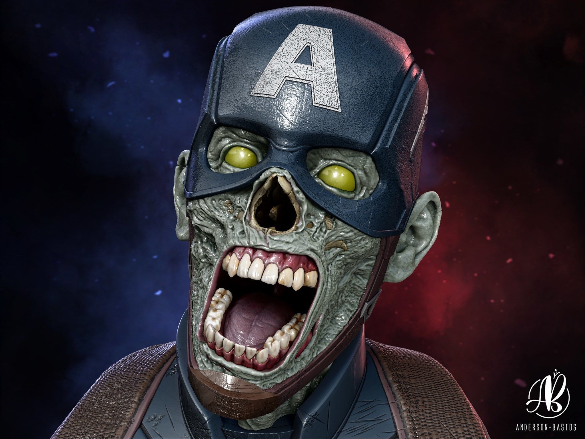 Captain America Zombie 3D print model_3