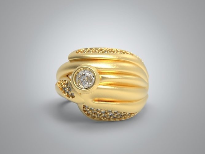 ALLAH gold ring with diamonds 3D print model