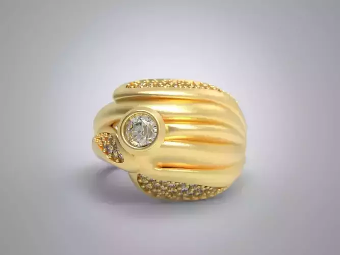ALLAH gold ring with diamonds 3D print model