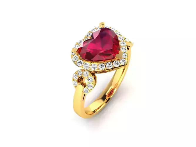Solitaire Wedding Engagement Women Heart Rings 3D print model