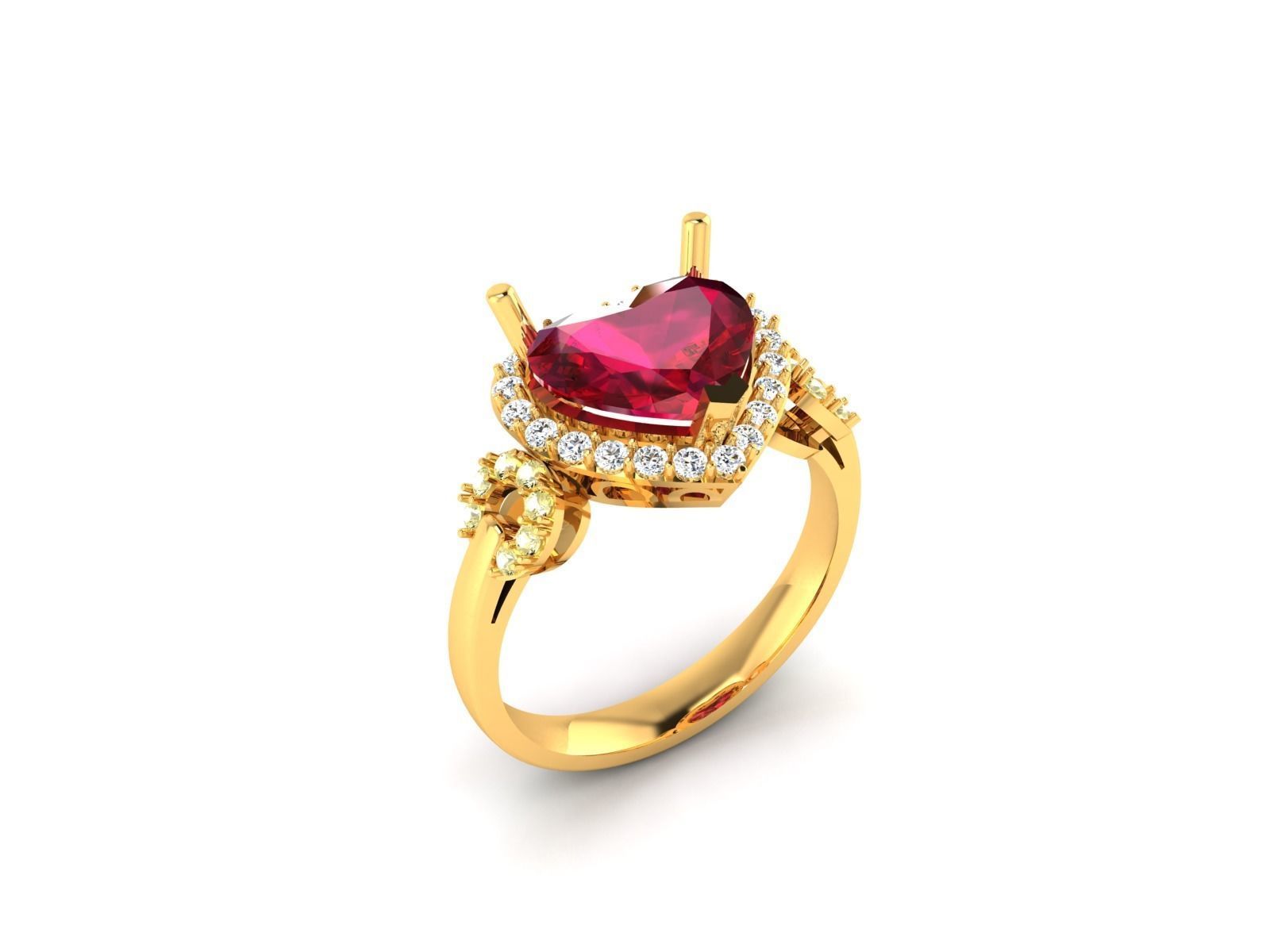 Solitaire Wedding Engagement Women Heart Rings 3D print model_7