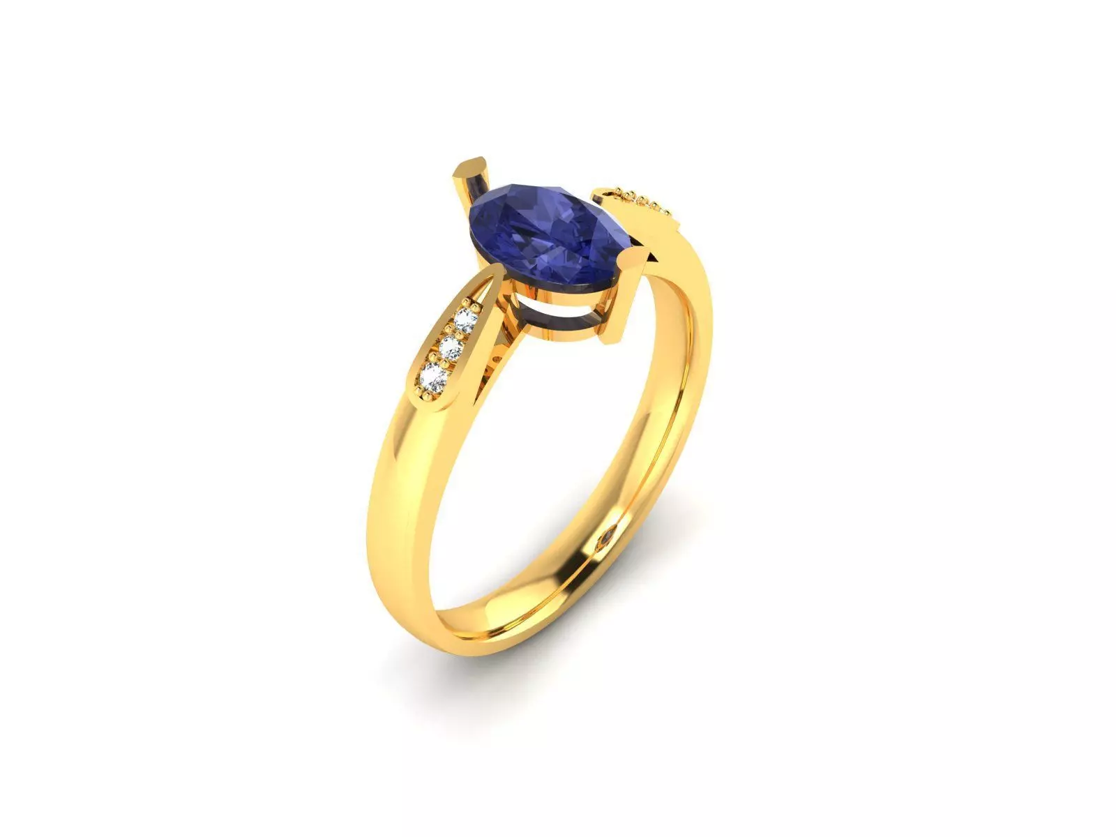 Solitaire Wedding Engagement Oval Stone Ring 3D print model_0