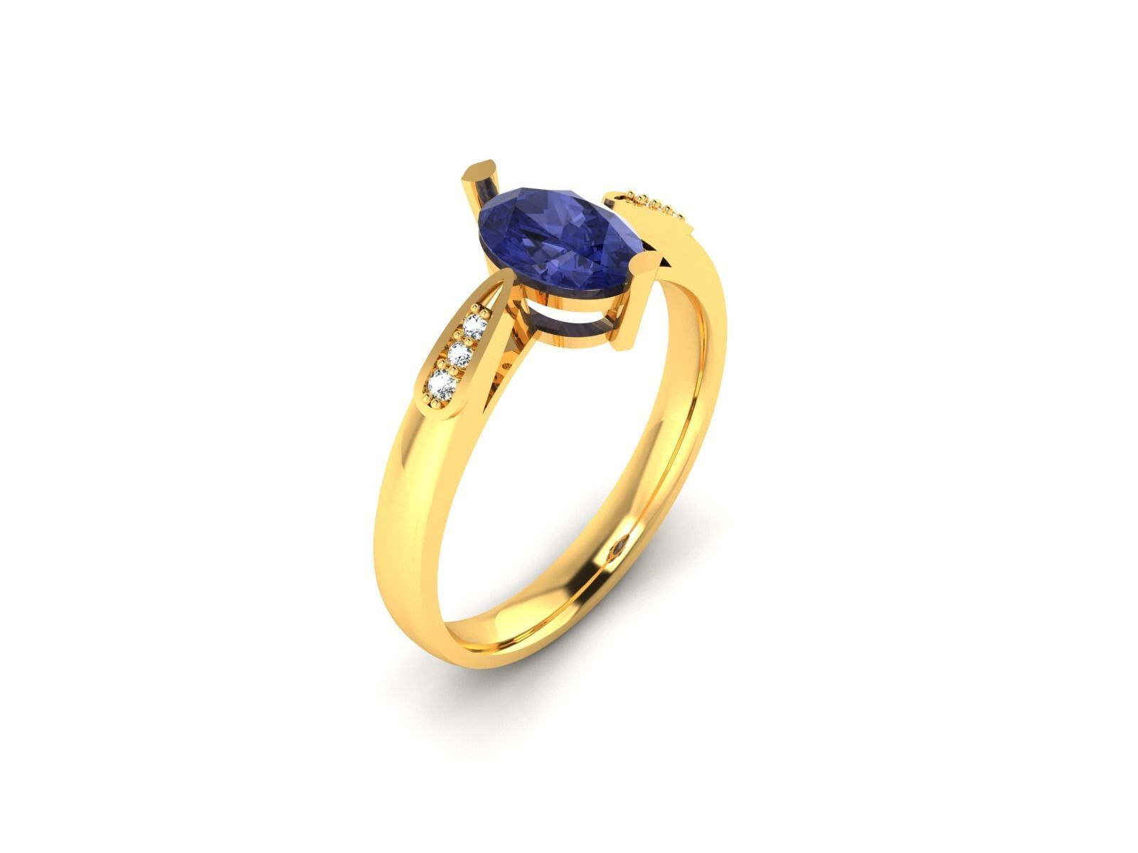 Solitaire Wedding Engagement Oval Stone Ring 3D print model_1