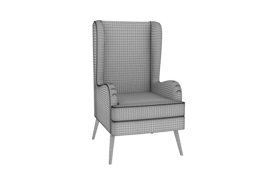 armchair wing chair velvet with legs 3D model_8