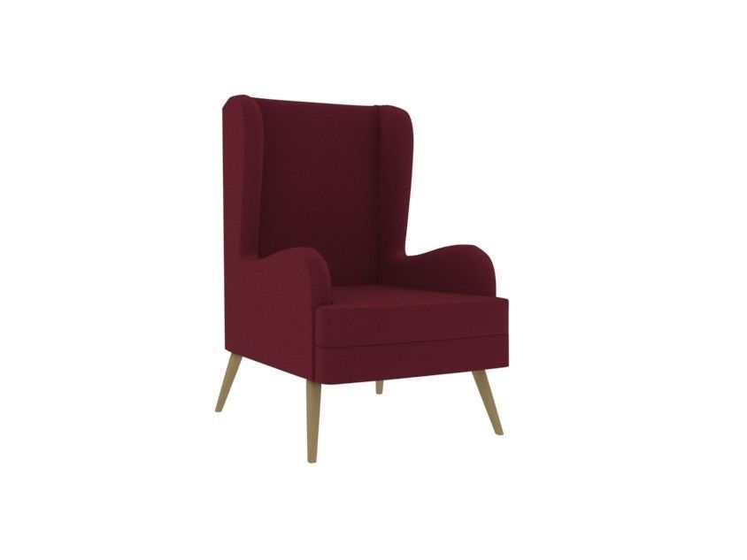 armchair wing chair velvet with legs 3D model_2