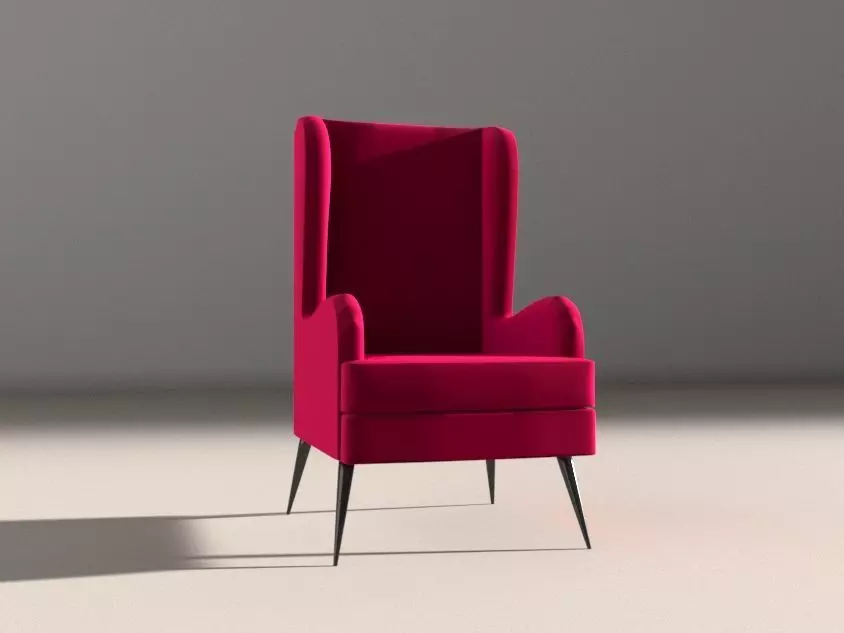 armchair wing chair velvet with legs 3D model_0