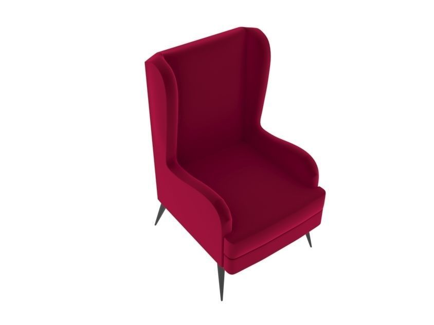 armchair wing chair velvet with legs 3D model_3