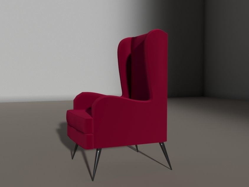 armchair wing chair velvet with legs 3D model_6